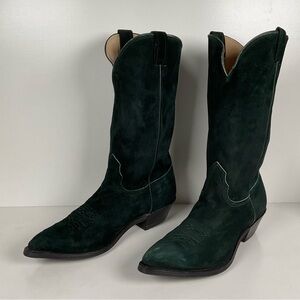 Vintage Nocona Wild Boar Cowboy Boots | Pig Skin Suede | Emerald Green | 11 E